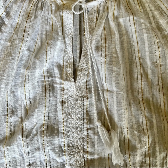 Gap Womens Top Gold Silver Striped Metallic Stripe Tassel Long Sleeve - Picture 9 of 15